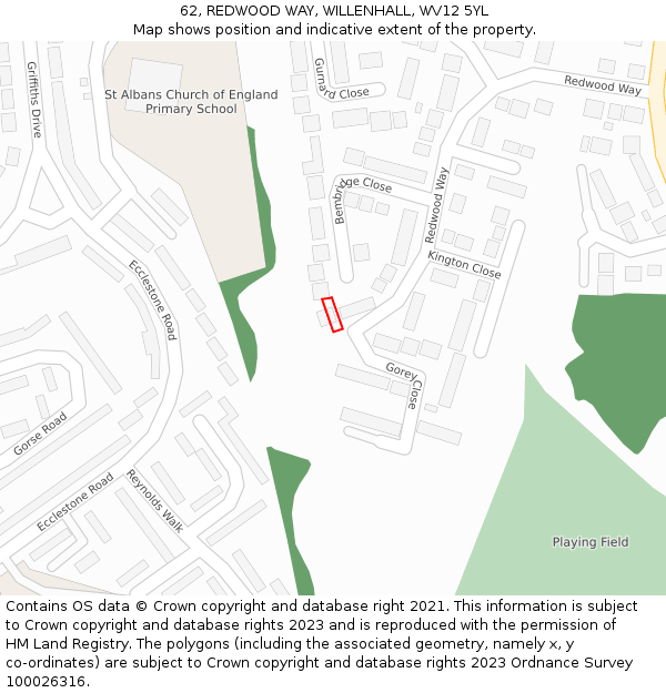 62, REDWOOD WAY, WILLENHALL, WV12 5YL: Location map and indicative extent of plot
