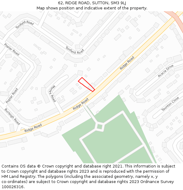 62, RIDGE ROAD, SUTTON, SM3 9LJ: Location map and indicative extent of plot