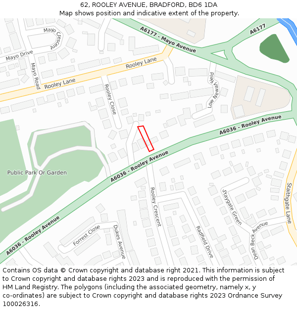 62, ROOLEY AVENUE, BRADFORD, BD6 1DA: Location map and indicative extent of plot