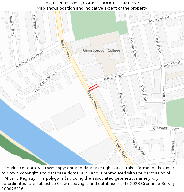 62, ROPERY ROAD, GAINSBOROUGH, DN21 2NP: Location map and indicative extent of plot