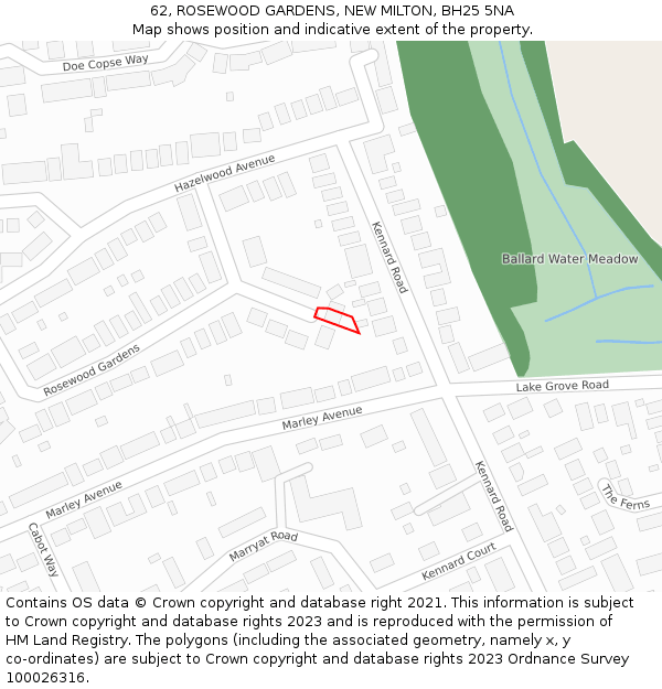 62, ROSEWOOD GARDENS, NEW MILTON, BH25 5NA: Location map and indicative extent of plot