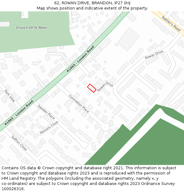 62, ROWAN DRIVE, BRANDON, IP27 0HJ: Location map and indicative extent of plot
