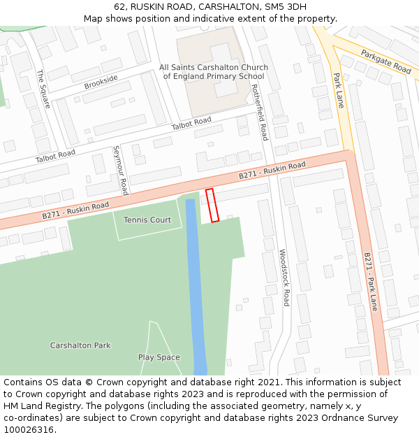 62, RUSKIN ROAD, CARSHALTON, SM5 3DH: Location map and indicative extent of plot
