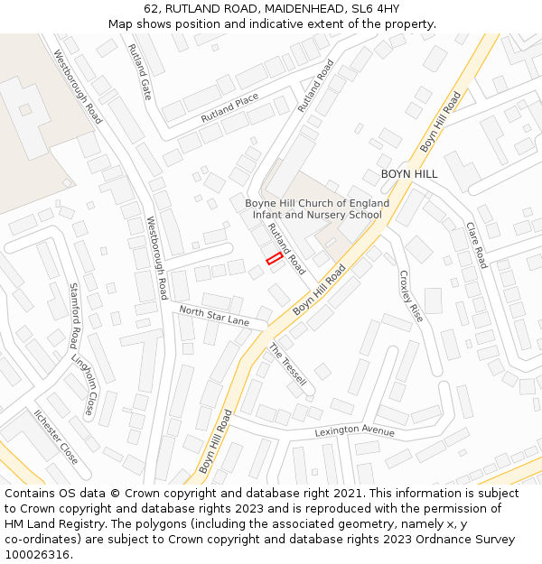 62, RUTLAND ROAD, MAIDENHEAD, SL6 4HY: Location map and indicative extent of plot