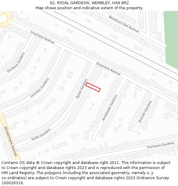 62, RYDAL GARDENS, WEMBLEY, HA9 8RZ: Location map and indicative extent of plot