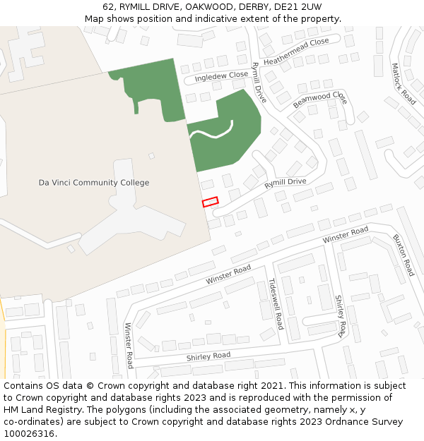 62, RYMILL DRIVE, OAKWOOD, DERBY, DE21 2UW: Location map and indicative extent of plot