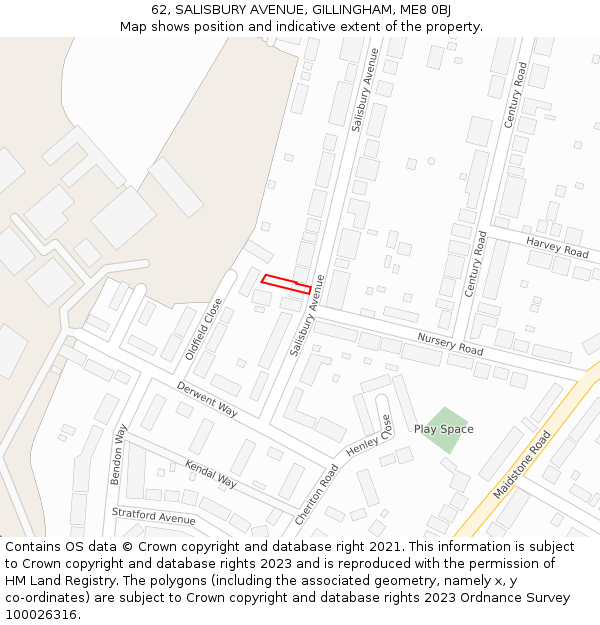 62, SALISBURY AVENUE, GILLINGHAM, ME8 0BJ: Location map and indicative extent of plot