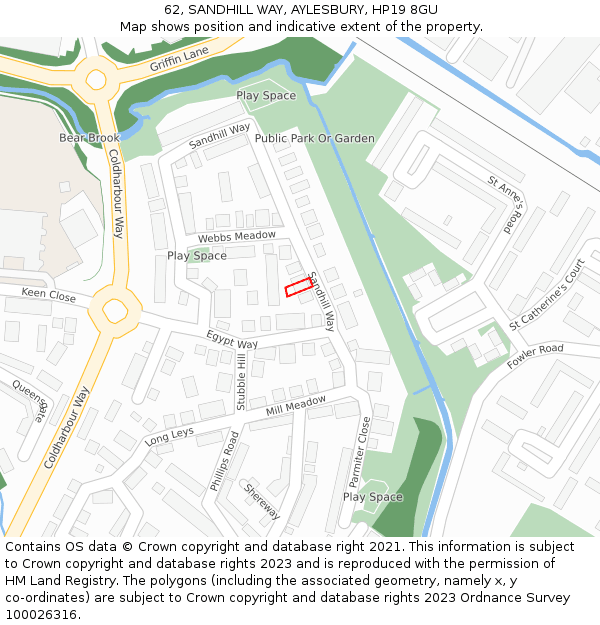 62, SANDHILL WAY, AYLESBURY, HP19 8GU: Location map and indicative extent of plot
