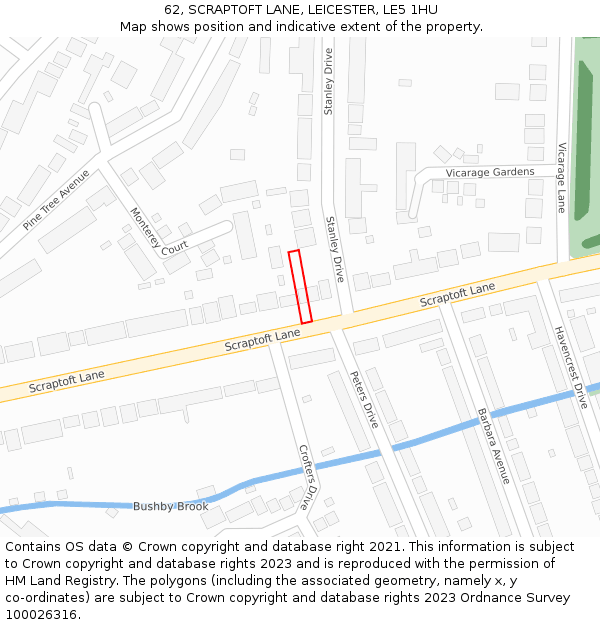 62, SCRAPTOFT LANE, LEICESTER, LE5 1HU: Location map and indicative extent of plot