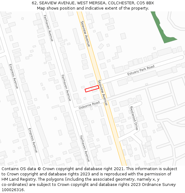 62, SEAVIEW AVENUE, WEST MERSEA, COLCHESTER, CO5 8BX: Location map and indicative extent of plot