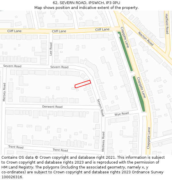62, SEVERN ROAD, IPSWICH, IP3 0PU: Location map and indicative extent of plot