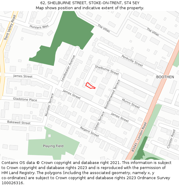 62, SHELBURNE STREET, STOKE-ON-TRENT, ST4 5EY: Location map and indicative extent of plot