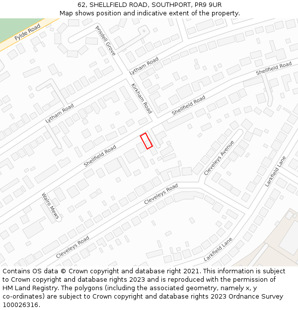 62, SHELLFIELD ROAD, SOUTHPORT, PR9 9UR: Location map and indicative extent of plot