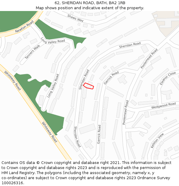 62, SHERIDAN ROAD, BATH, BA2 1RB: Location map and indicative extent of plot