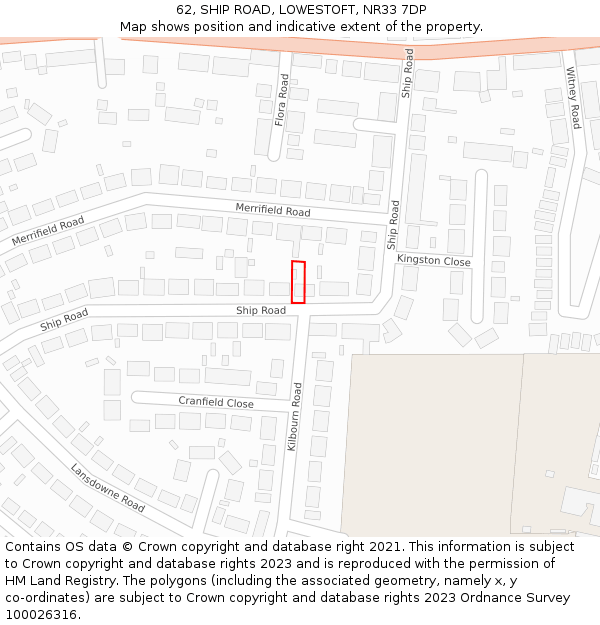 62, SHIP ROAD, LOWESTOFT, NR33 7DP: Location map and indicative extent of plot