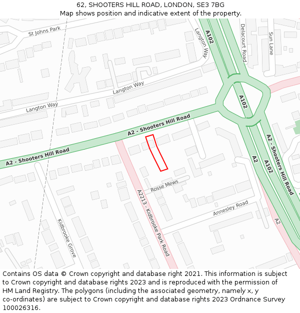 62, SHOOTERS HILL ROAD, LONDON, SE3 7BG: Location map and indicative extent of plot