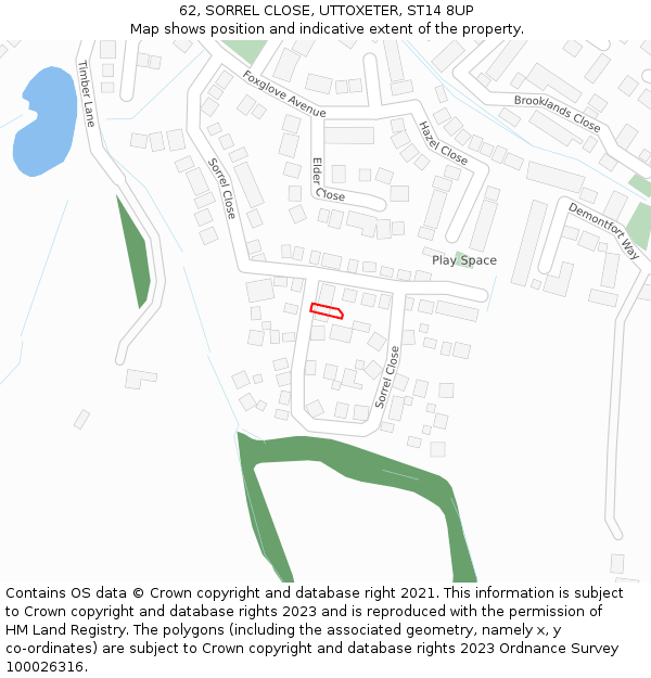 62, SORREL CLOSE, UTTOXETER, ST14 8UP: Location map and indicative extent of plot