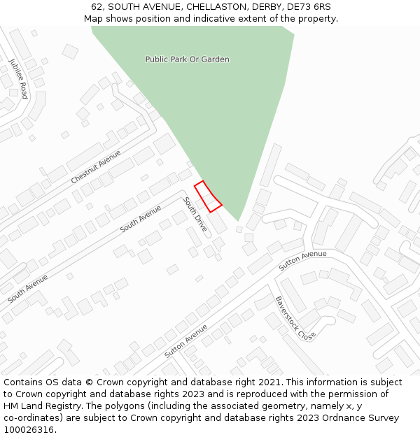 62, SOUTH AVENUE, CHELLASTON, DERBY, DE73 6RS: Location map and indicative extent of plot
