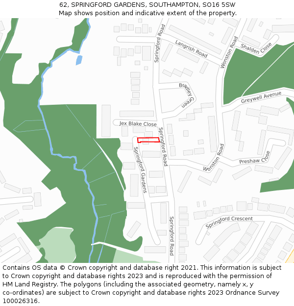62, SPRINGFORD GARDENS, SOUTHAMPTON, SO16 5SW: Location map and indicative extent of plot