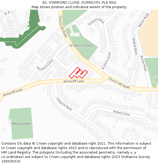 62, STAMFORD CLOSE, PLYMOUTH, PL9 9SG: Location map and indicative extent of plot