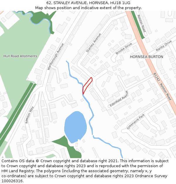 62, STANLEY AVENUE, HORNSEA, HU18 1UG: Location map and indicative extent of plot