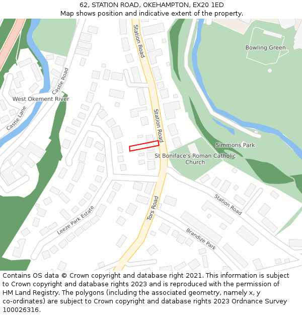 62, STATION ROAD, OKEHAMPTON, EX20 1ED: Location map and indicative extent of plot