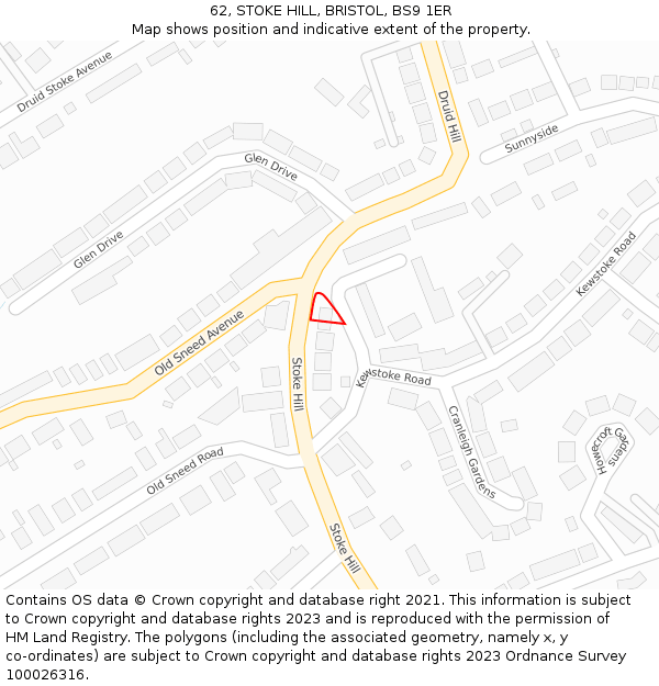 62, STOKE HILL, BRISTOL, BS9 1ER: Location map and indicative extent of plot