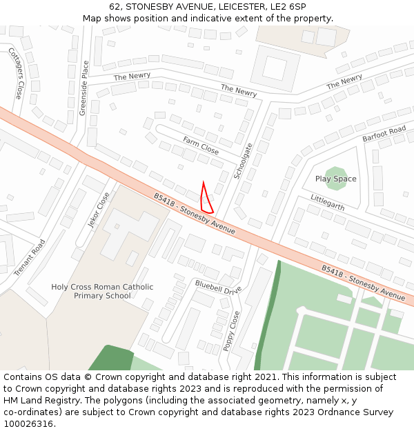 62, STONESBY AVENUE, LEICESTER, LE2 6SP: Location map and indicative extent of plot