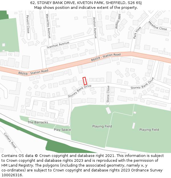62, STONEY BANK DRIVE, KIVETON PARK, SHEFFIELD, S26 6SJ: Location map and indicative extent of plot