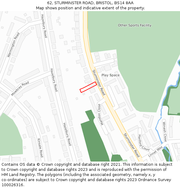 62, STURMINSTER ROAD, BRISTOL, BS14 8AA: Location map and indicative extent of plot