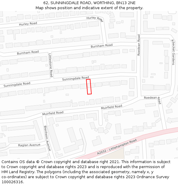 62, SUNNINGDALE ROAD, WORTHING, BN13 2NE: Location map and indicative extent of plot