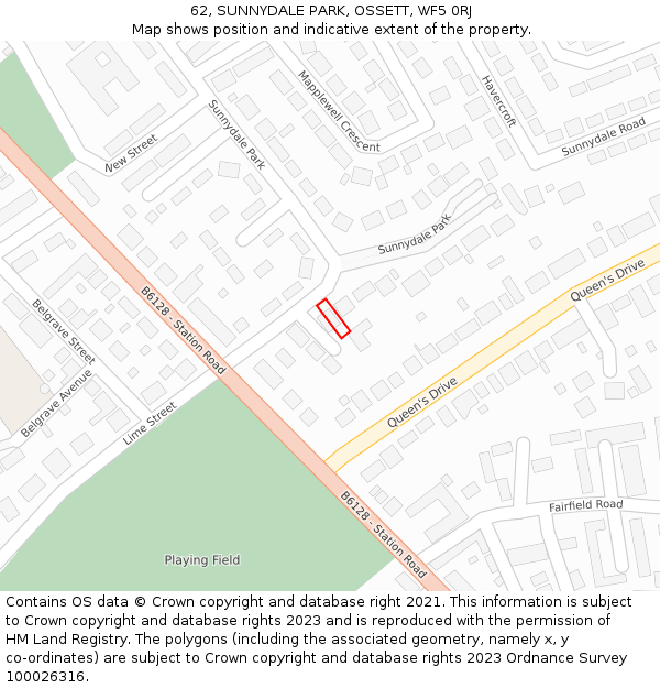 62, SUNNYDALE PARK, OSSETT, WF5 0RJ: Location map and indicative extent of plot