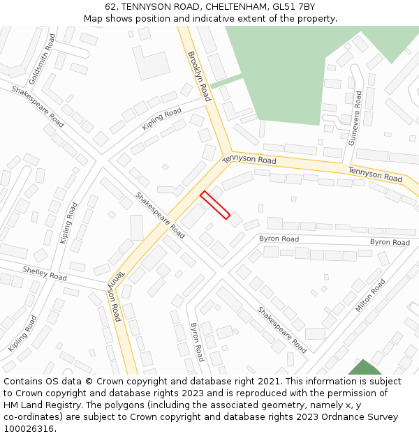 62, TENNYSON ROAD, CHELTENHAM, GL51 7BY: Location map and indicative extent of plot