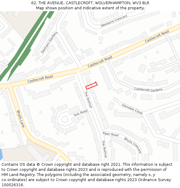 62, THE AVENUE, CASTLECROFT, WOLVERHAMPTON, WV3 8LR: Location map and indicative extent of plot