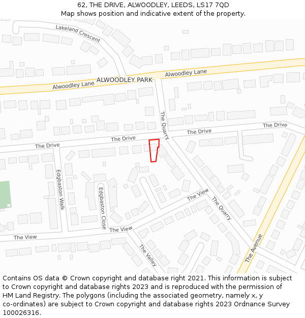 62, THE DRIVE, ALWOODLEY, LEEDS, LS17 7QD: Location map and indicative extent of plot