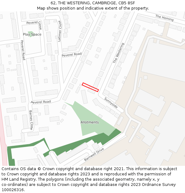 62, THE WESTERING, CAMBRIDGE, CB5 8SF: Location map and indicative extent of plot