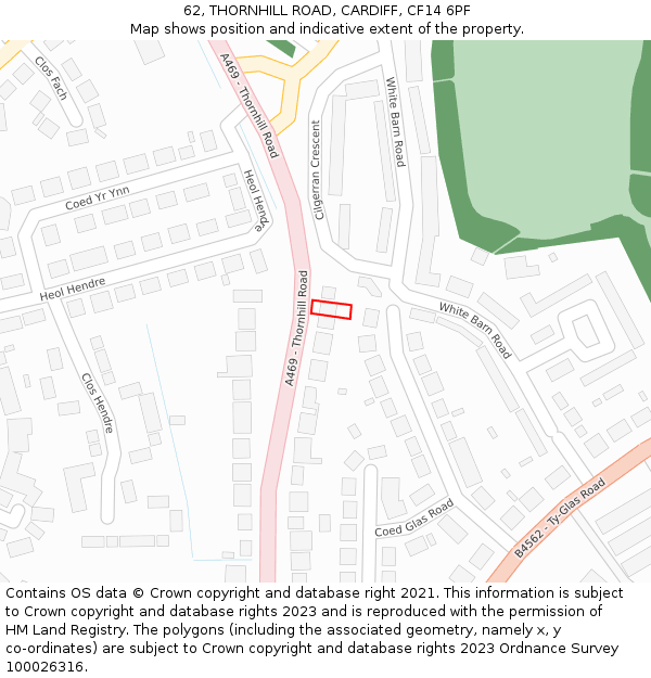 62, THORNHILL ROAD, CARDIFF, CF14 6PF: Location map and indicative extent of plot