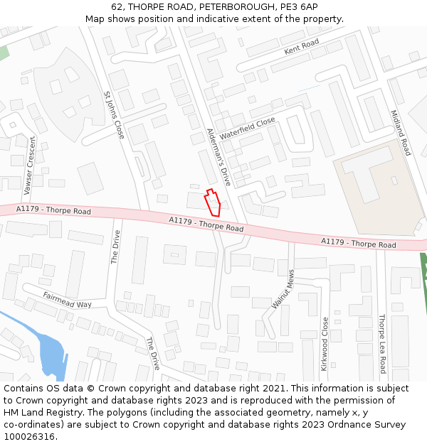 62, THORPE ROAD, PETERBOROUGH, PE3 6AP: Location map and indicative extent of plot