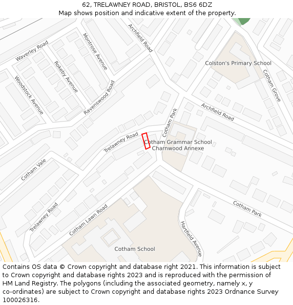 62, TRELAWNEY ROAD, BRISTOL, BS6 6DZ: Location map and indicative extent of plot
