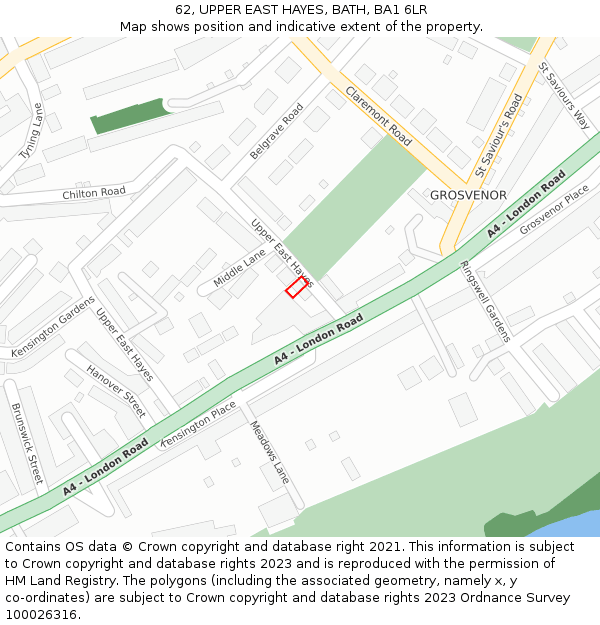 62, UPPER EAST HAYES, BATH, BA1 6LR: Location map and indicative extent of plot
