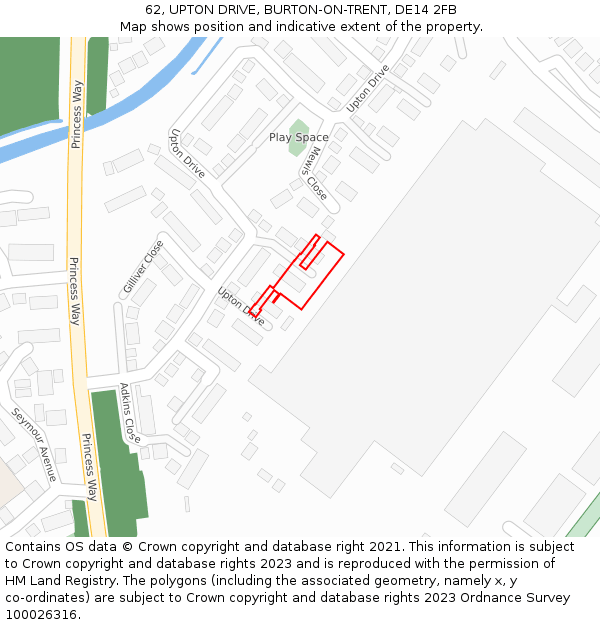 62, UPTON DRIVE, BURTON-ON-TRENT, DE14 2FB: Location map and indicative extent of plot