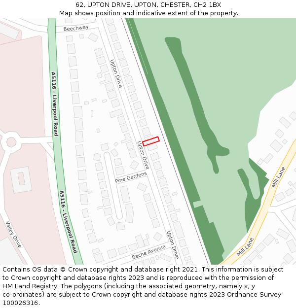 62, UPTON DRIVE, UPTON, CHESTER, CH2 1BX: Location map and indicative extent of plot