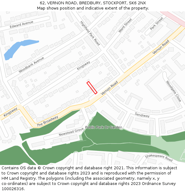 62, VERNON ROAD, BREDBURY, STOCKPORT, SK6 2NX: Location map and indicative extent of plot