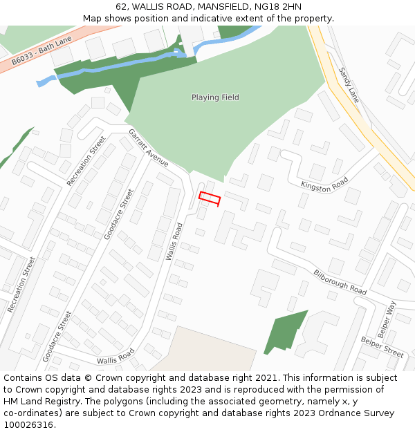 62, WALLIS ROAD, MANSFIELD, NG18 2HN: Location map and indicative extent of plot