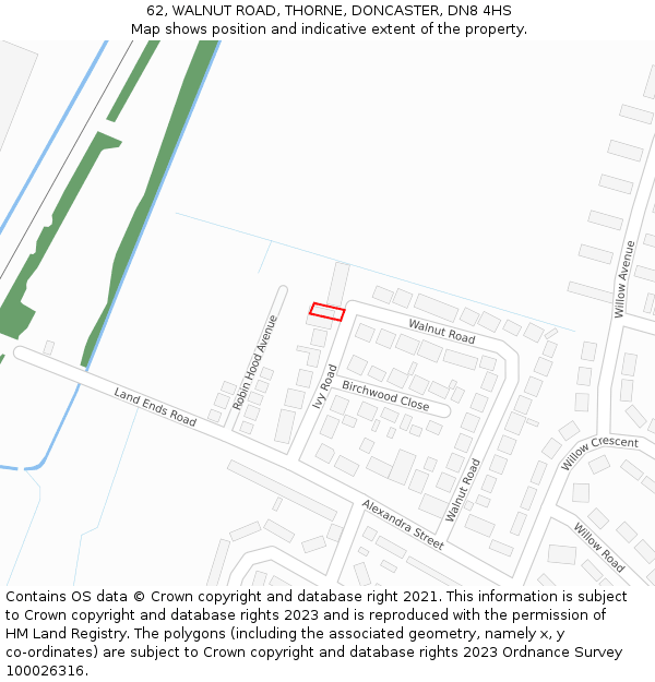 62, WALNUT ROAD, THORNE, DONCASTER, DN8 4HS: Location map and indicative extent of plot
