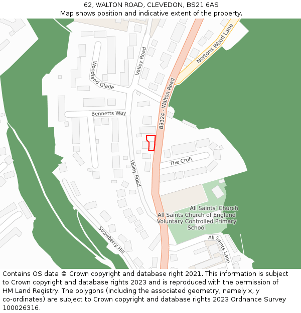 62, WALTON ROAD, CLEVEDON, BS21 6AS: Location map and indicative extent of plot