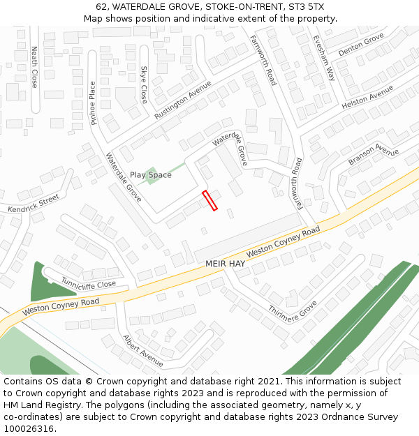 62, WATERDALE GROVE, STOKE-ON-TRENT, ST3 5TX: Location map and indicative extent of plot