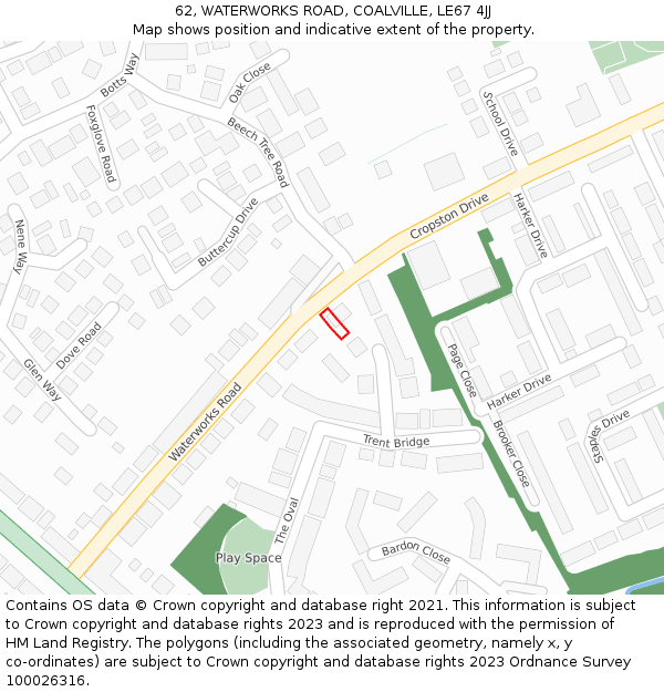 62, WATERWORKS ROAD, COALVILLE, LE67 4JJ: Location map and indicative extent of plot