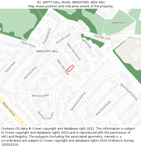 62, WATTY HALL ROAD, BRADFORD, BD6 3AH: Location map and indicative extent of plot