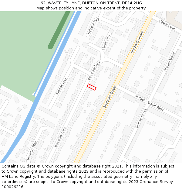 62, WAVERLEY LANE, BURTON-ON-TRENT, DE14 2HG: Location map and indicative extent of plot